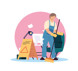 young man working in cleaning service express