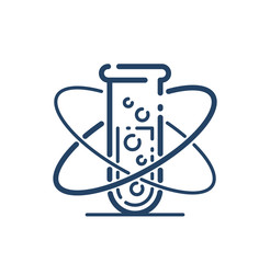 Test tube and atom vector simple linear icon, science chemistry and medicine analysis line art symbol, laboratory research.