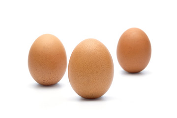 Three chicken egg isolated on white background. selective focus, soft focus.