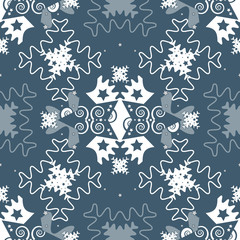 Pattern of stars and puzzle pieces. Seamless pattern christmas theme. Vector illustration.