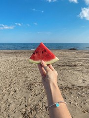 Fototapeta na wymiar watermelon on the beach