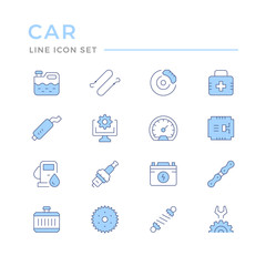 Set of car related color line icons