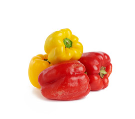 Obraz na płótnie Canvas red and yellow sweet peppers isolated on white background, bunch of useful vegetables