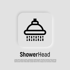 Showerhead with flowing water thin line icon. Vector illustration of hygiene for health.