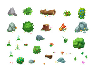 Plants Isolated Objects for Game, Casual Style Set