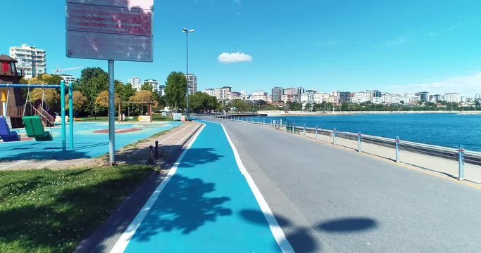 Empty bicycle road in Caddebostan coast, Istanbul city,Turkey, during Covid-19 Coronavirus outbreak
