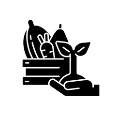 DIY farming black glyph icon. Professional agriculture business. Farmers market products. Growth of plant. Wheat plantation. Silhouette symbol on white space. Vector isolated illustration