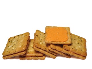 Sandwich crackers with cheese cream isolated on white background