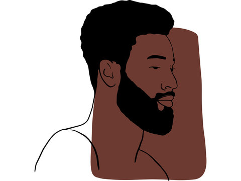 Hand draw outline portrait of african black man with bown sample color. Abstract colletion of different people and skin tones