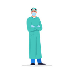 Surgery physician semi flat RGB color vector illustration. Hospital personnel. Surgeon professional worker. Young european man working as surgeon isolated cartoon character on white background