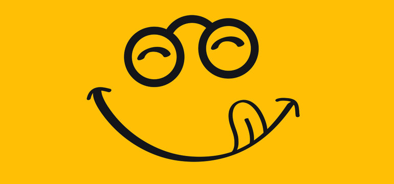 Mmm Yummy smile with tongue lick mouth World smile day or month Food logo Smiling everyday Funny vector laugh cartoon sign Delicious, tasty eating emoji lip face Emotion smiley lips symbol licking