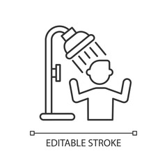 Use shower linear icon. Water park service. Personal hygiene, body care thin line customizable illustration. Contour symbol. Summer refreshment. Vector isolated outline drawing. Editable stroke