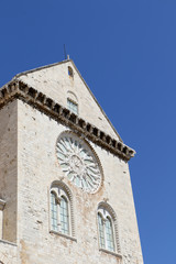 Fototapeta na wymiar Exterior of the Roman Catholic Cathedral dedicated to San Nicola Pellegrino in Trani, Puglia, Italy