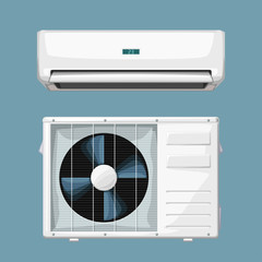 white split air conditioner system on blue