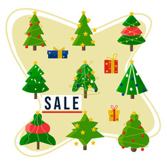 A set of different Christmas trees. Set for decorations for the New year: text 