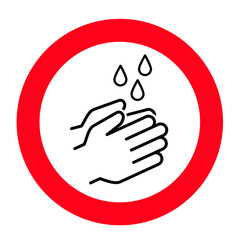 Do not hand washing, handwashing. Stop, no wash your hands to keep clean icons. Flat vector icon. Hygiene sign symbols. Forbidden, beware, stop halt allowed area. No ban zone pictogram symbol.