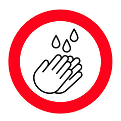 Do not hand washing, handwashing. Stop, no wash your hands to keep clean icons. Flat vector icon. Hygiene sign symbols. Forbidden, beware, stop halt allowed area. No ban zone pictogram symbol.
