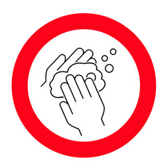 Do not hand washing, handwashing. Stop, no wash your hands to keep clean icons. Flat vector icon. Hygiene sign symbols. Forbidden, beware, stop halt allowed area. No ban zone pictogram symbol.