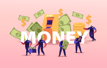 Armed Cash-in-transit Guard Characters Collectors Carry Bags from ATM or Currency Exchange Office. Collecting Cash
