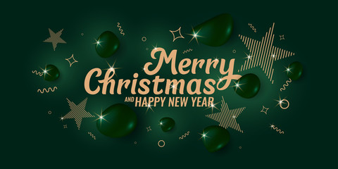 Christmas poster. Abstract 3d objects in the background. Vector illustration. Modern vector design.