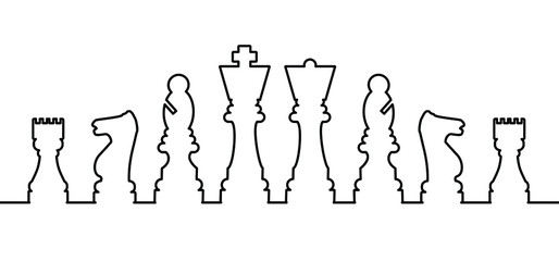 Obraz na płótnie Canvas Game, chessboard figures icons. Chess day. Silhouettes of chess pieces. Playing on the chess board. king, queen, rook, knight, bishop, pawn, tower. Verctor square, squares pattern. Chess piece figure.