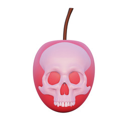 Deadly poisonous berry. Cherry with skull, concept of poisonous food, danger, 3d render