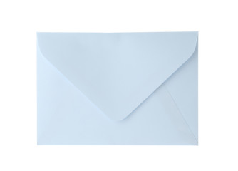Light blue paper envelope isolated on white. Mail service