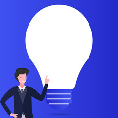 Businessman with a blank greeting bulb above his head
