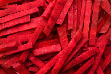 Cut fresh red beet as background, top view