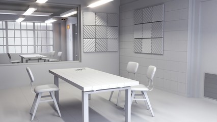 White modern interrogation room 3d illustration