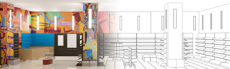 commercial premises, shop, interior visualization, 3D illustration