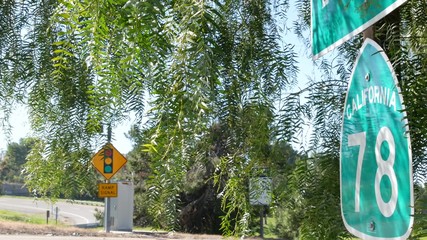 Freeway entrance sign on interchange crossraod in San Diego county, California USA. State Route...