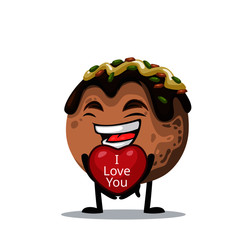 vector illustration of takoyaki mascot or character give love symbol and says i love you