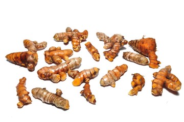 Close Up Turmeric or Curcuma Longa Linn isolated on white background