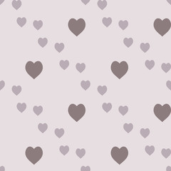 Seamless pattern with warm gray hearts on gray background. Vector image.