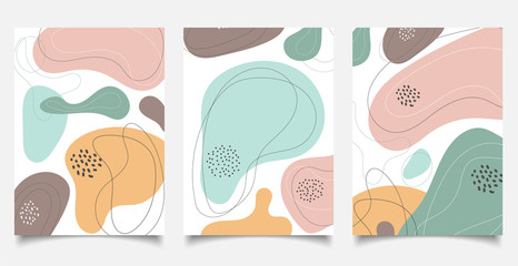 Fototapeta na wymiar Set of brochure template abstract minimal organic shapes composition pastel color background in trendy contemporary collage style.