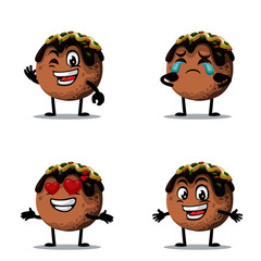 vector illustration of takoyaki mascot or character collection set with expression theme