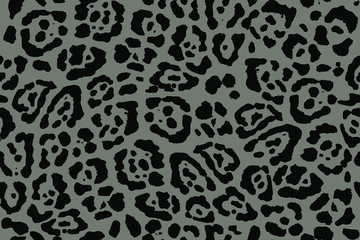 Leopard print. Trendy seamless vector print. The texture of the animals. Jaguar spots on a grey background. Imitation of cheetah skin painted on clothes or fabric, modern textile