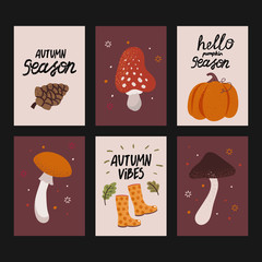 Vector set of cute autumn cards with hand written text