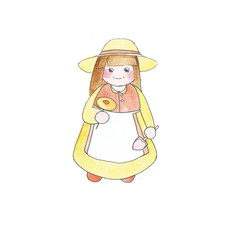 Girl doll watercolor illustration. Cute and funny girl doll in everyday life