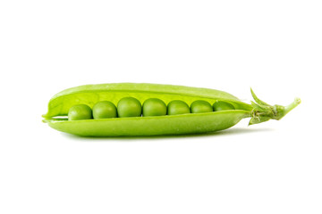 Fresh green juicy peas isolated on white