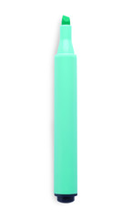 Bright color highlighter pen isolated on white, top view. School stationery