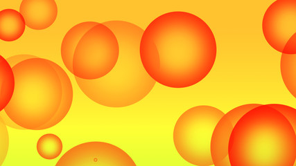 Gradient background bokeh red and yellow. Red flying bubbles on yellow background.