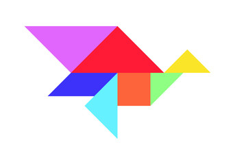 Color tangram puzzle in flying bird shape on white background
