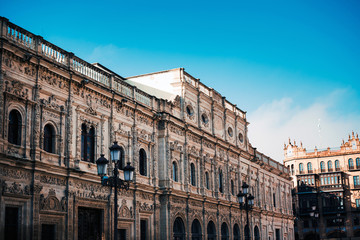 Antique building view in Old Town Seville, Spain