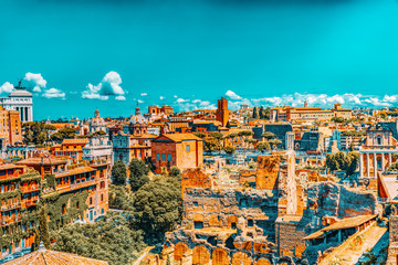 Obraz premium View from the Roman Forum and Palatine Hill(Collina del Palatino ) on top of Rome.