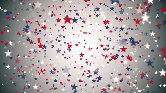 Falling red, white and blue star shaped confetti - Looping, full HD American, USA styled motion background animation.