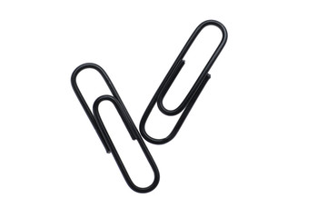 Colorful paper clips isolated on white, top view. School stationery