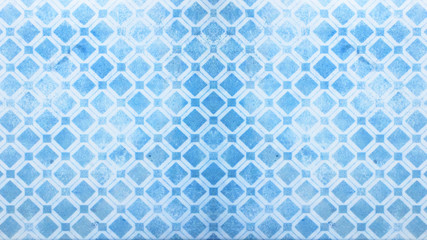 Fototapeta na wymiar Seamless light grunge blue white cement stone concrete paper textile tile wallpaper texture background, with hexagonal hexagon diamond / rhombus / lozenge shape print pattern