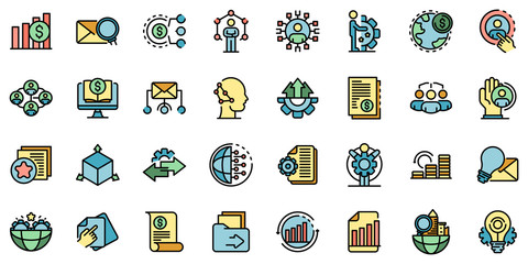 Restructuring icons set. Outline set of restructuring vector icons thin line color flat on white